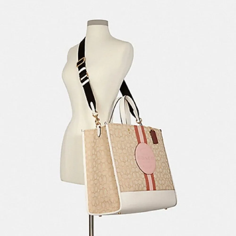 Dempsey Tote Bag 40 In Signature Jacquard Stripe & Coach Patch C1548 Khaki Pink - Picture 16 of 16